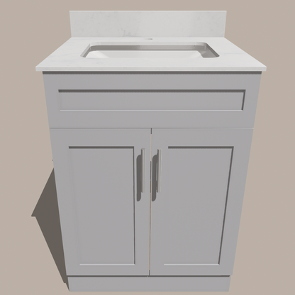 24-Inch Shaker Bathroom Vanity — White or Gray | Plywood Cabinet, Solid-Wood Doors, Soft-Close 3-Way Clip-On Hinges