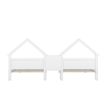 Twin Platform Bed with Built-In Nightstand White