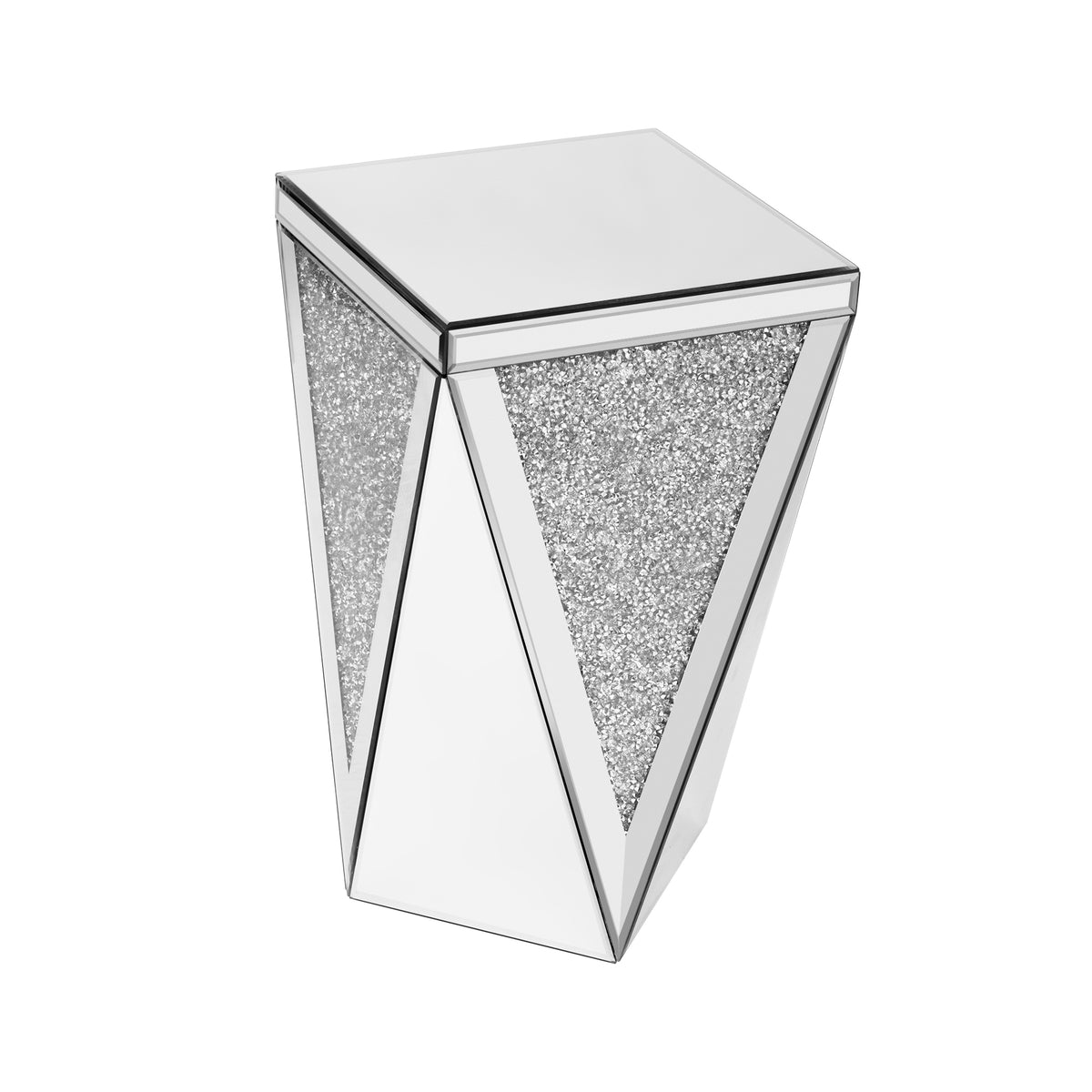 Silver Mirrored End Table with Crushed Diamond Base