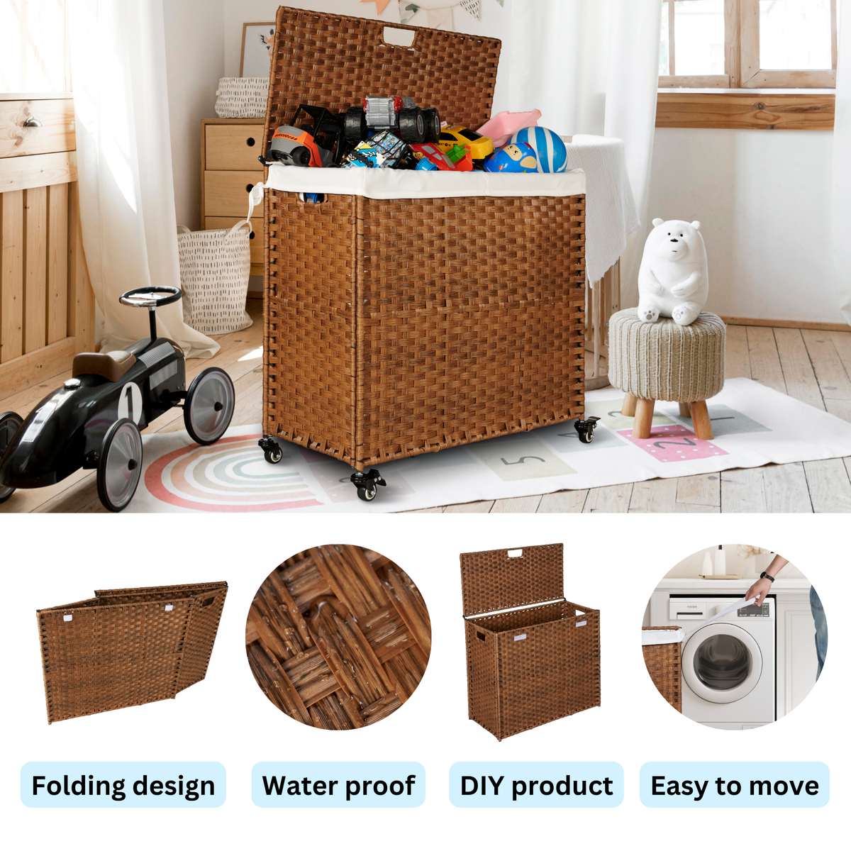Brown Laundry Hamper with Lid and Wheels
