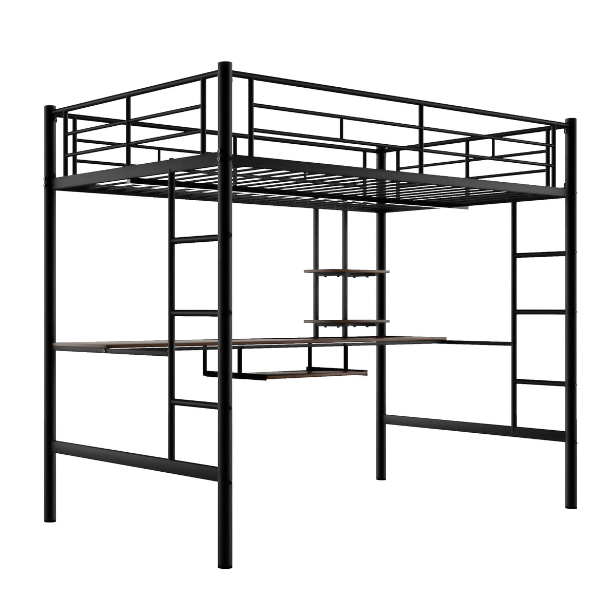 Loft Bed with Desk and Shelf Black