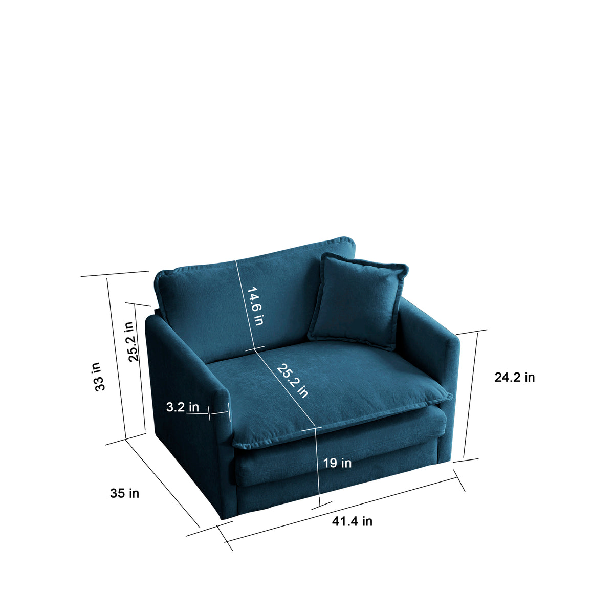 Deep Seat Armchair Blue Chenille