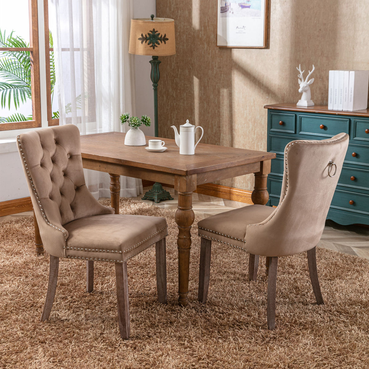 Tufted Dining Chair Set of 2 Khaki