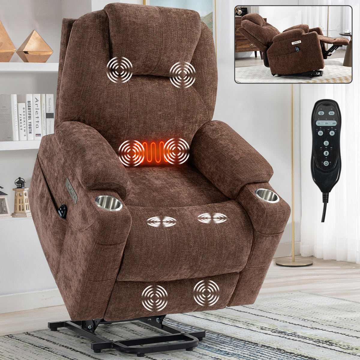 Chenille Power Recliner Chair 350LB Capacity
