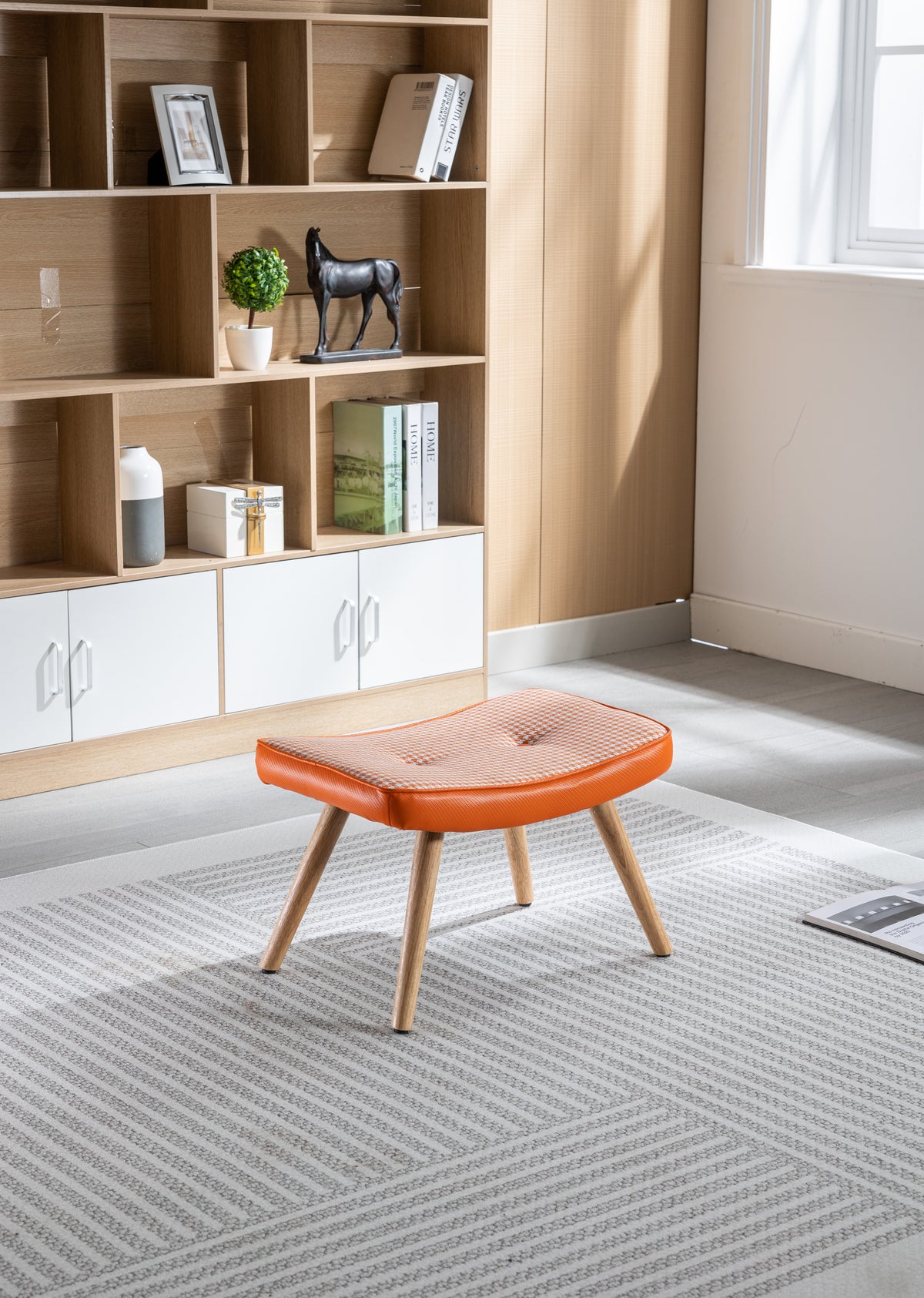 Wooden Step Ottoman with Cushion Orange