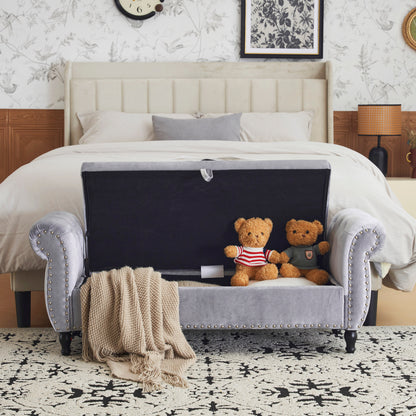 Velvet Storage Ottoman Bench Gray