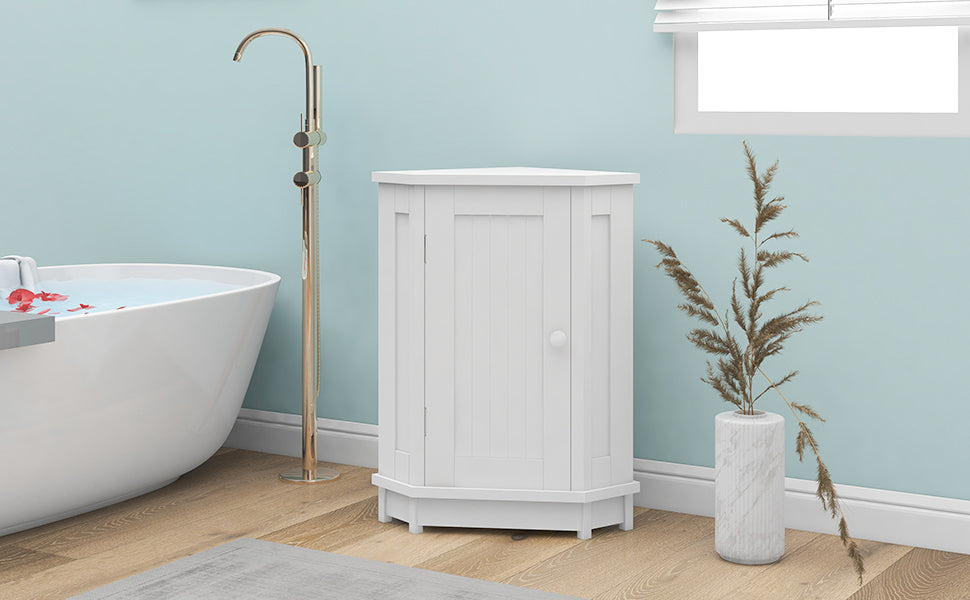 White Corner Bathroom Storage Cabinet Adjustable Shelves