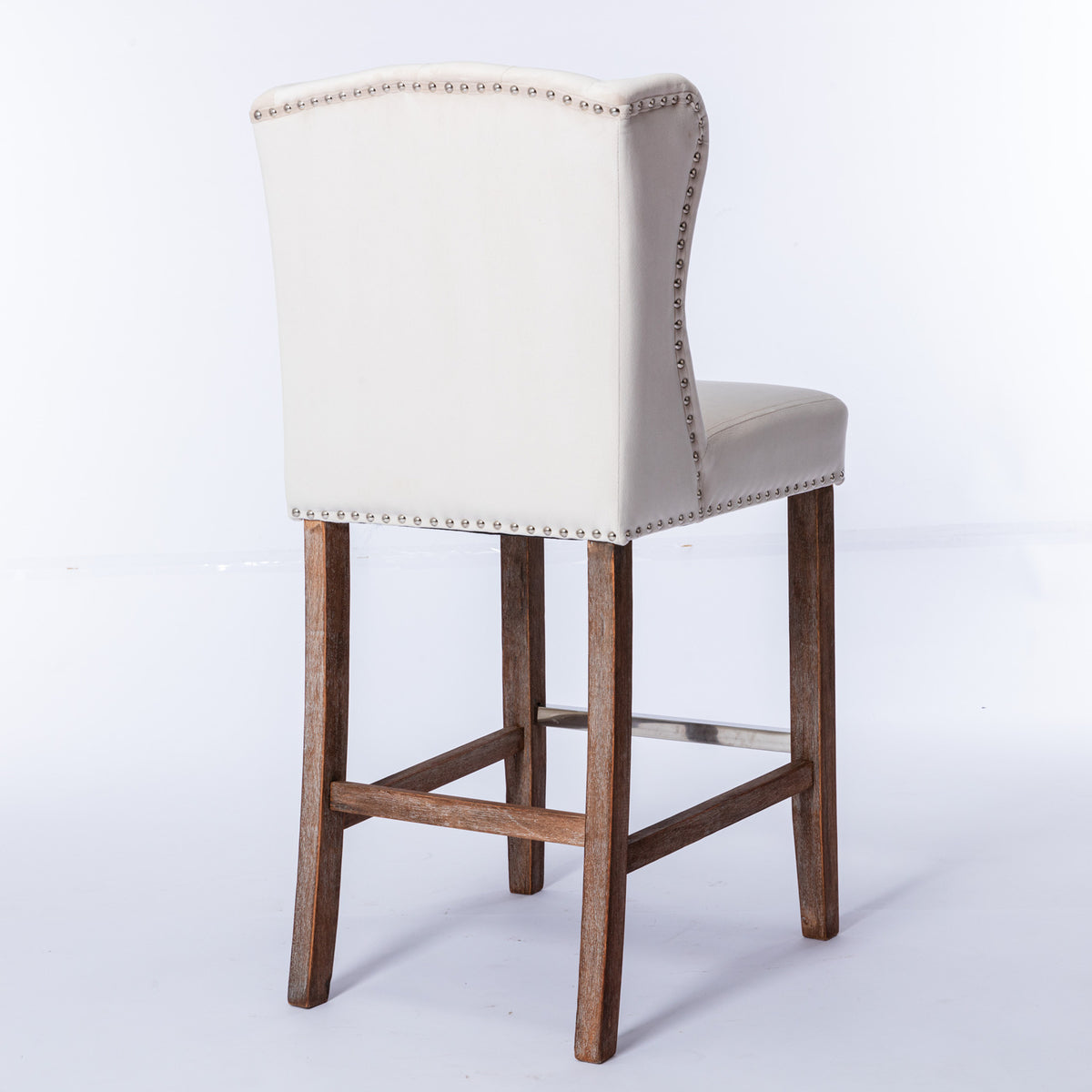 Upholstered Counter Bar Stools Set of 2 Beige
