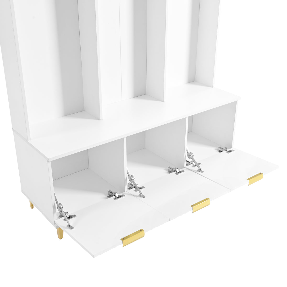 Luxury Storage Hall Bench with Gold Hooks Gray