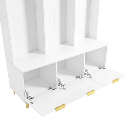 Luxury Storage Hall Bench with Gold Hooks Gray