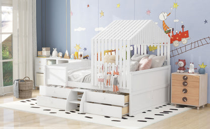 Full Loft Bed with Drawers White