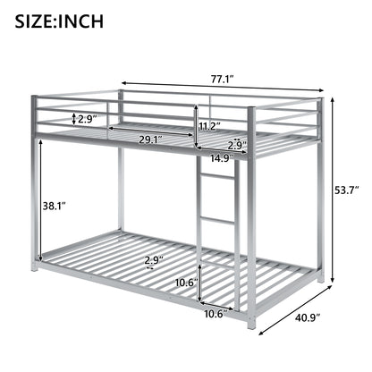Metal Twin Bunk Bed with Ladder Silver