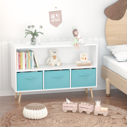 Kids Bookcase with Fabric Drawers White Blue