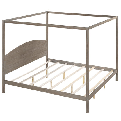Canopy Platform Bed with Headboard Brown Wash