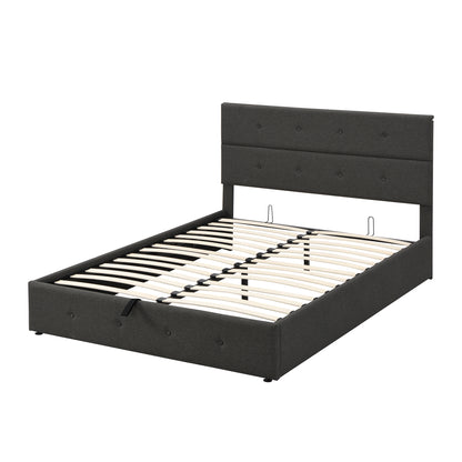 Upholstered Platform Bed with Storage Gray