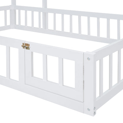 Full Platform Bed with Storage Rack White