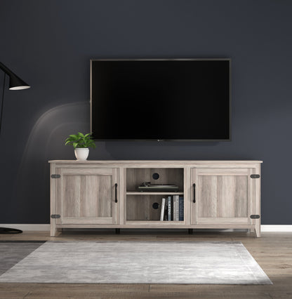 Grey Walnut TV Stand with Storage Cabinets and Media Shelf