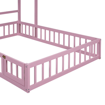 Full Wood Children’s Bed with Clothes Rack Pink