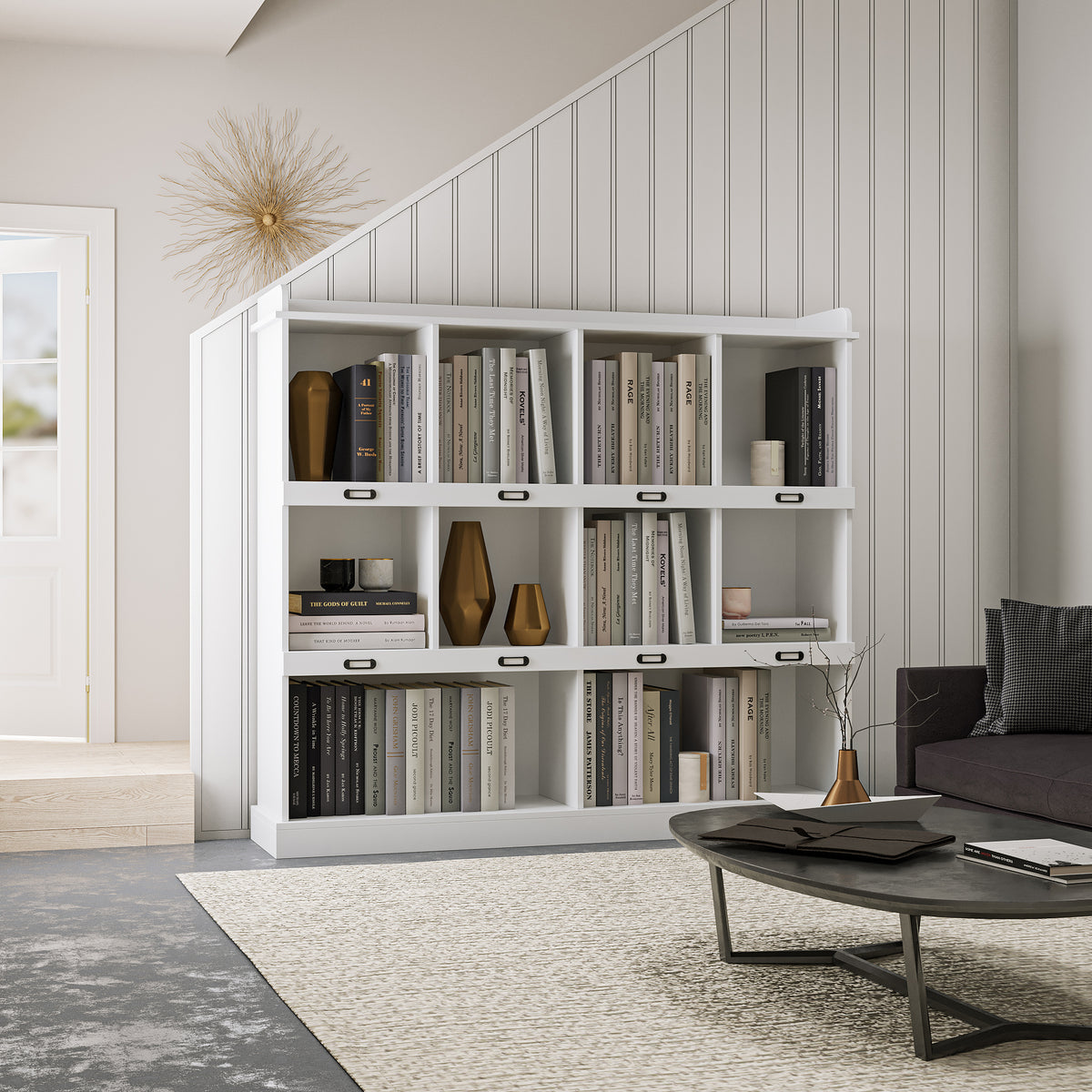 White 10-Shelf Bookcase – Cubbyhole Storage with Adjustable Dividers
