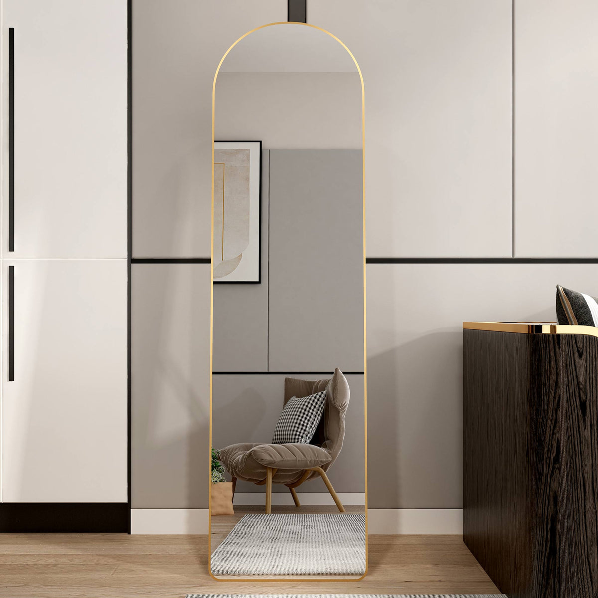 Full-Length Aluminum Alloy Wall Mirror Arched Frame
