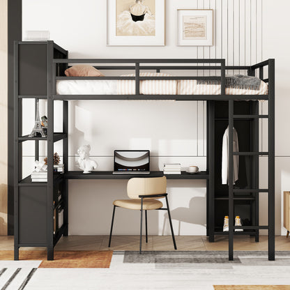 Metal L-Shaped Loft Bed – Black