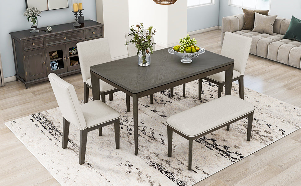 6-Piece Farmhouse Dining Set Beige Gray