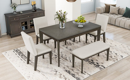 6-Piece Farmhouse Dining Set Beige Gray
