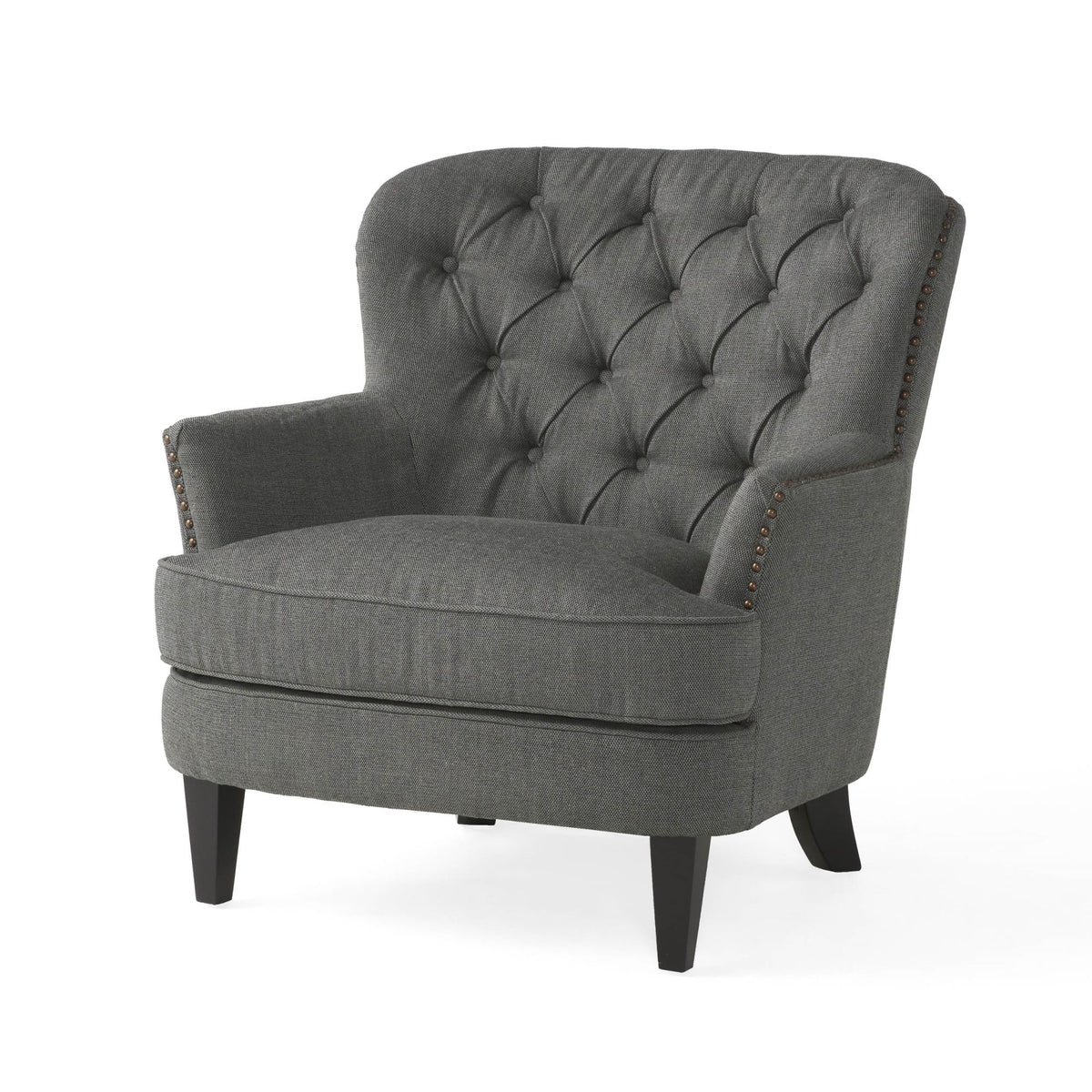 Modern Grey Fabric Club Chair with Ottoman – Upholstered Lounge Set