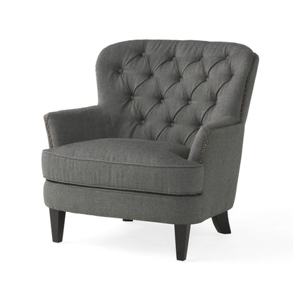 Modern Grey Fabric Club Chair with Ottoman – Upholstered Lounge Set