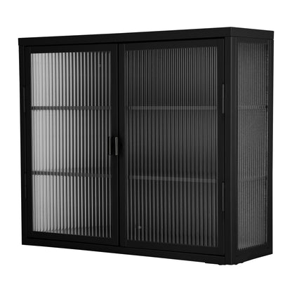 Retro Double Glass Wall Cabinet with Detachable Shelves White