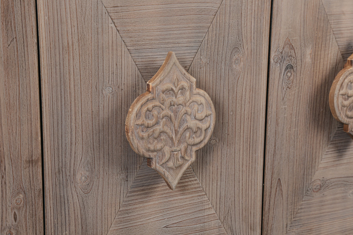 Four-Door Accent Cabinet with Carved Design Brown