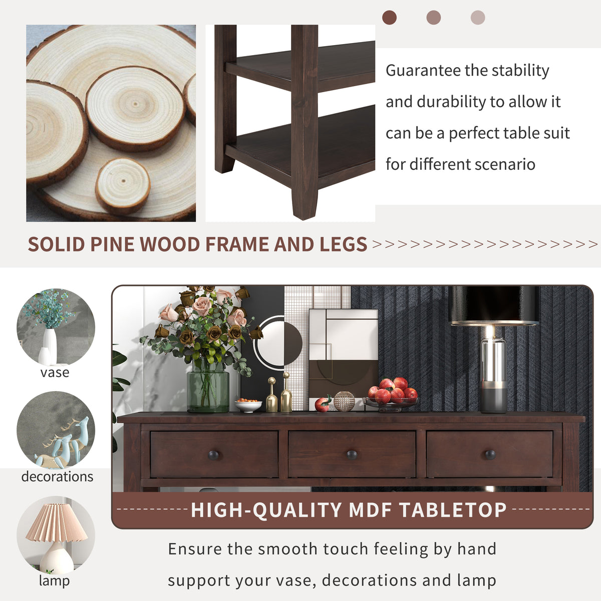 Retro Wood Console Table – Espresso Finish