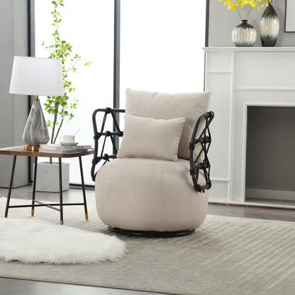 Tufted Linen Accent Chair – Metal Stand