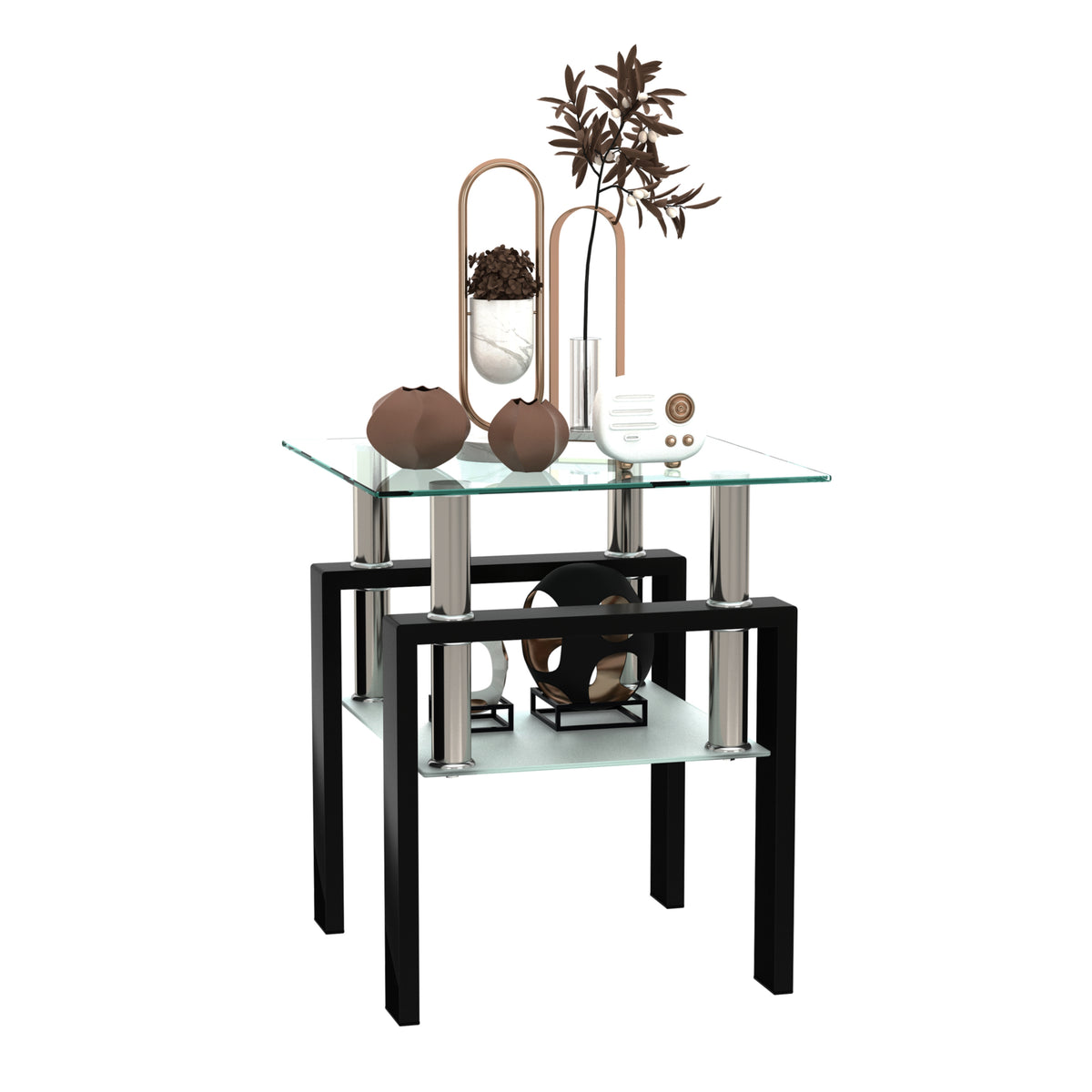 Modern Tempered Glass Coffee Table Black Frame