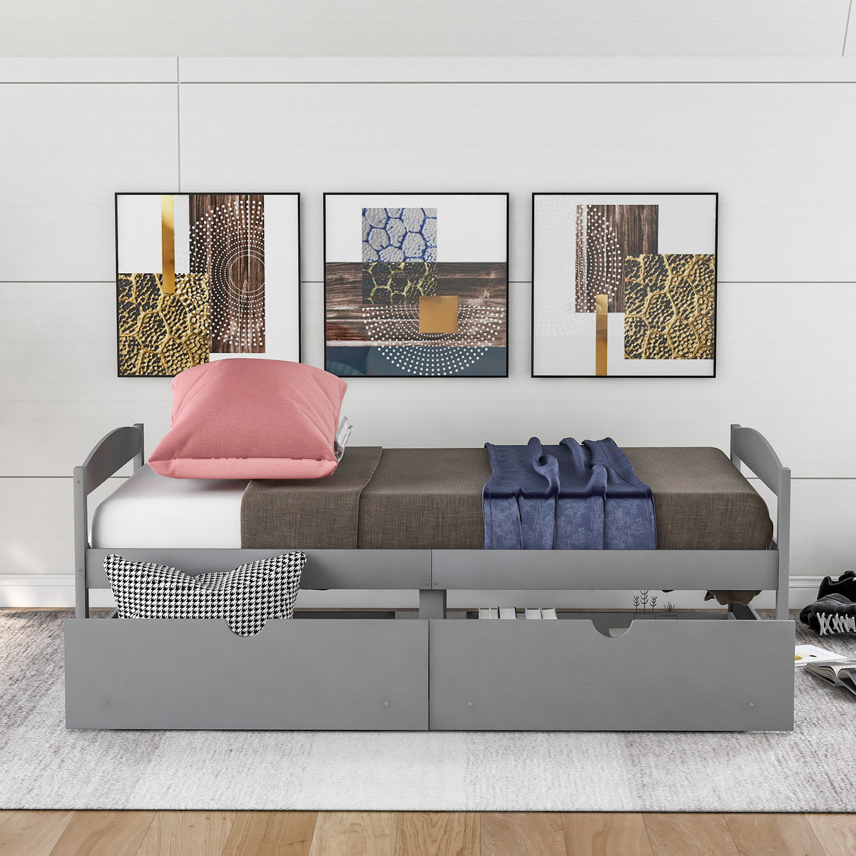Twin Platform Bed Gray