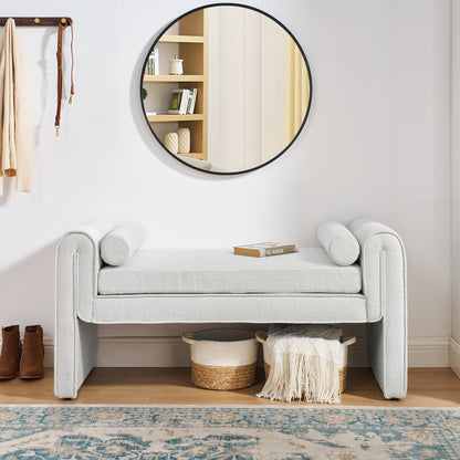 Linen Bedroom Storage Stool – White Finish