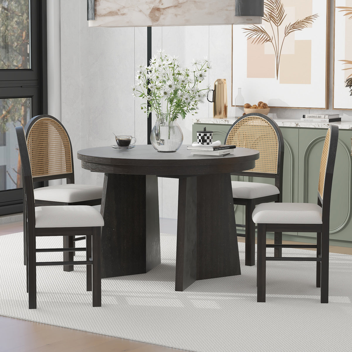 Retro Dining Set (5 pcs) – Espresso Finish
