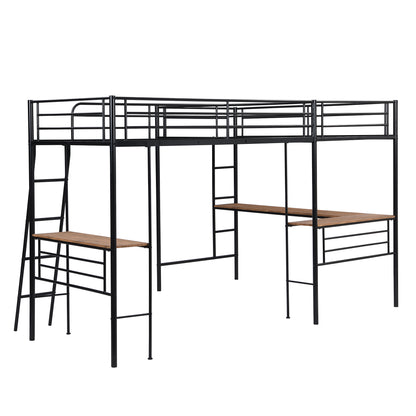 Twin Metal Loft Bed with Desk Black