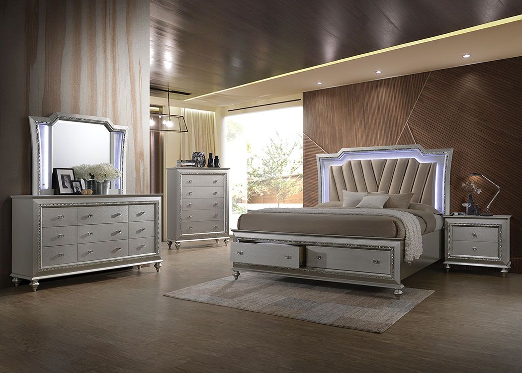 Muskan Platform Storage Bed w/Led Lighting - Champagne