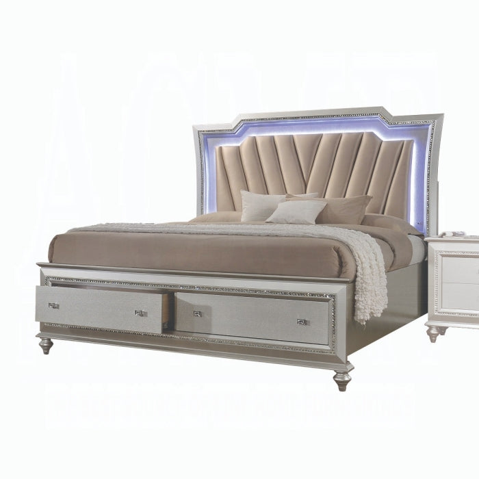 Muskan Platform Storage Bed w/Led Lighting - Champagne