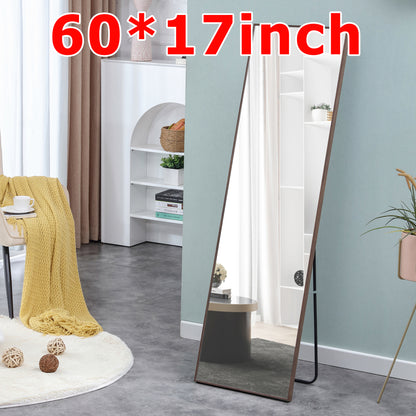 Brown Full-Length Floor Mirror Solid Wood Frame