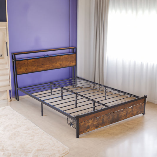 LED Platform Bed Wood Finish