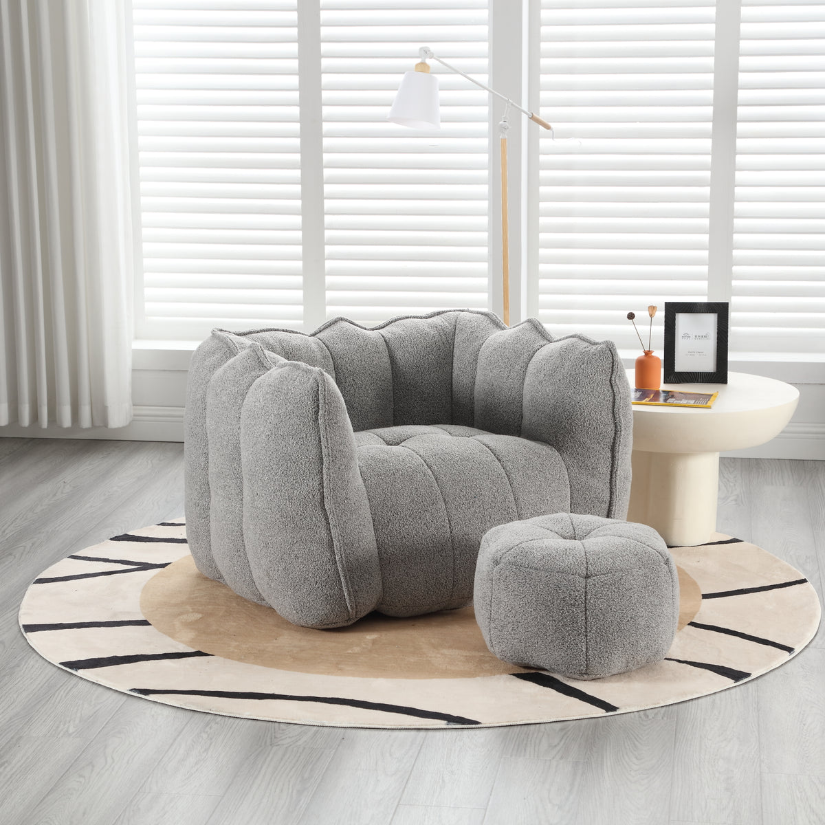Soft Bean Bag Chair – Beige High-Resilience Foam