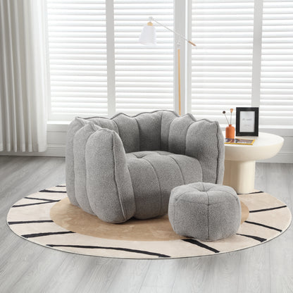 Soft Bean Bag Chair – Beige High-Resilience Foam