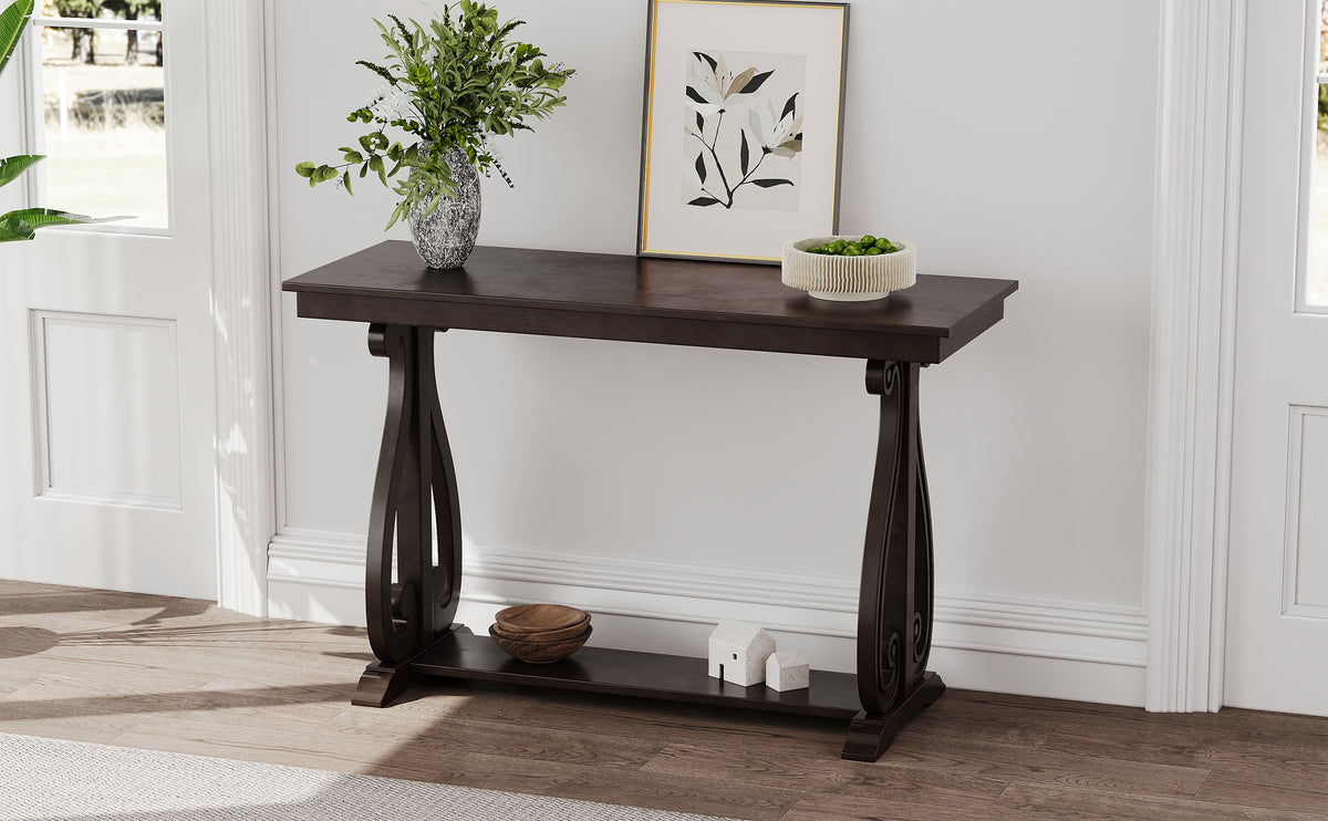 Rustic 48” Wood Console Table – Espresso