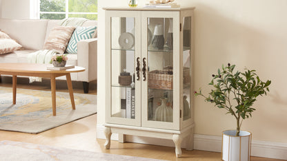 Dual Door Curio Display Cabinet with Adjustable Glass Shelves White