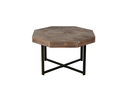 Octagonal Coffee Table with Cross Metal Base Brown