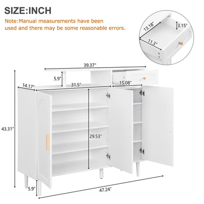 Elegant Shoe Cabinet with Adjustable Shelves White