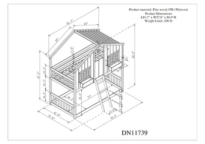 Twin House Bunk Bed with Ladder White