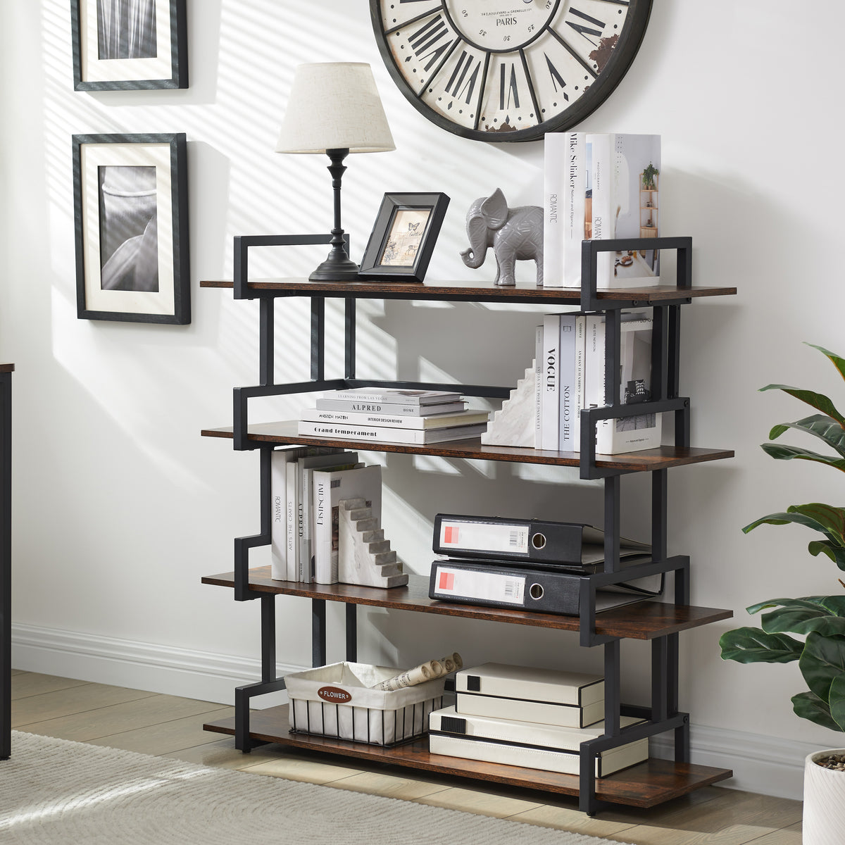 4-Tier Industrial Metal Bookshelf